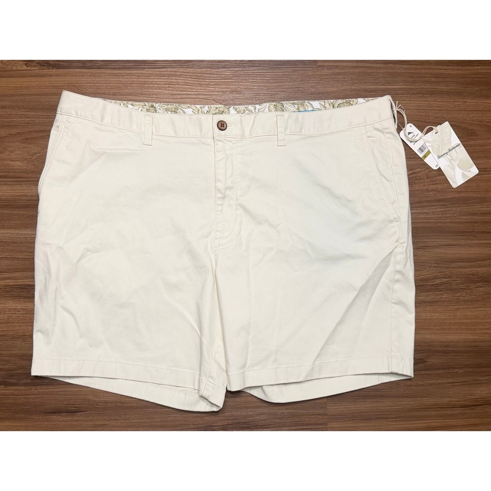 Tommy Bahama Boracay Flat Front 7" Shorts Mens Bleached Sand Khaki Chino Sz 44